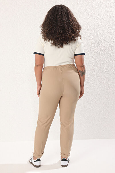 Trendyol Curve Velké kalhoty s kamenným zadním dílem se zipem, elastické, tkané z cigaret TBBSS25AR00006