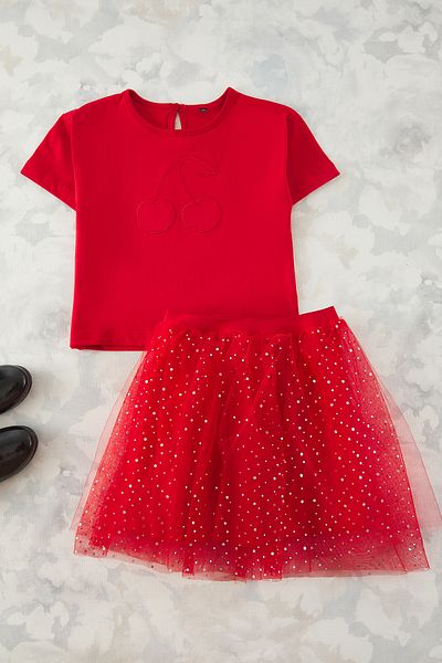 TRENDYOLKIDS Piros lány 100% pamut szoknya szoknya és alsó-felső szett