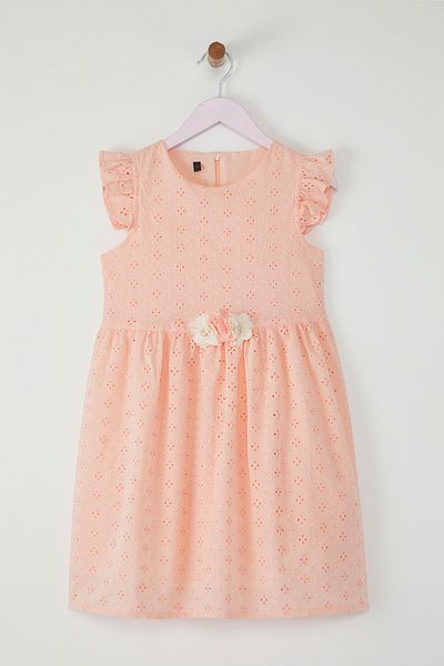 TRENDYOLKIDS Κοριτσίστικο 100% βαμβακερό μίνι κοντομάνικο υφαντό φόρεμα