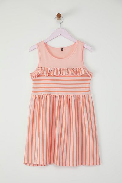 TRENDYOLKIDS Rosa Mädchen 100 % Baumwolle gestreiftes ärmelloses Mini-Strickkleid TKDSS25EL00062