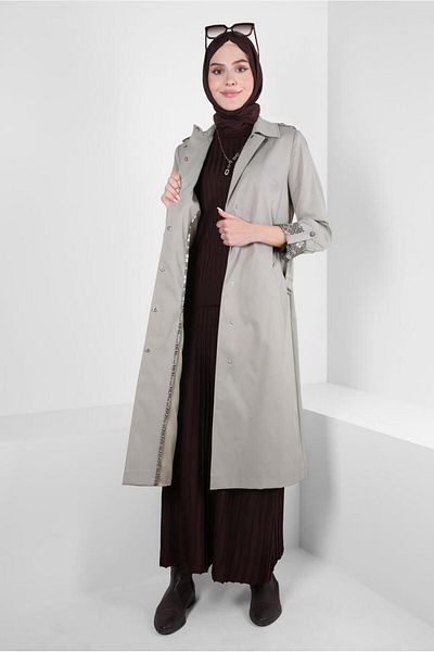 Alvina TRENCH COAT WITH PATTERNED CUFFS 10807