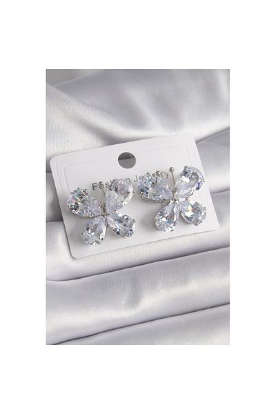 Skygo Brass Silver Color Zircon Stone Butterfly Model Women's Earrings - Tj-Bkp9613
