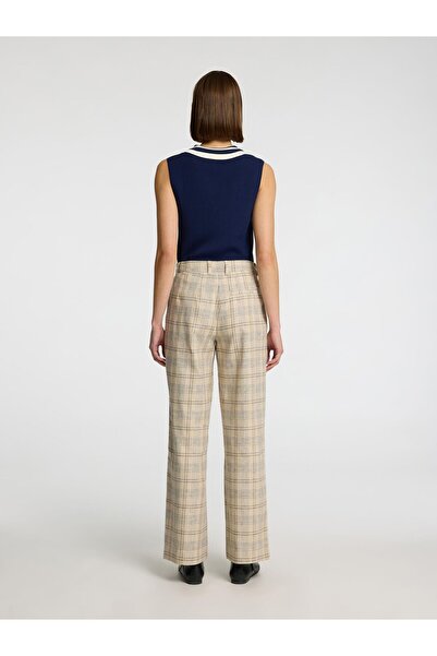 Selected Femme Hose mit weitem Bein Leinenmix Karo