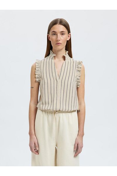 Selected Femme Oberteil mit Rüschen Streifen