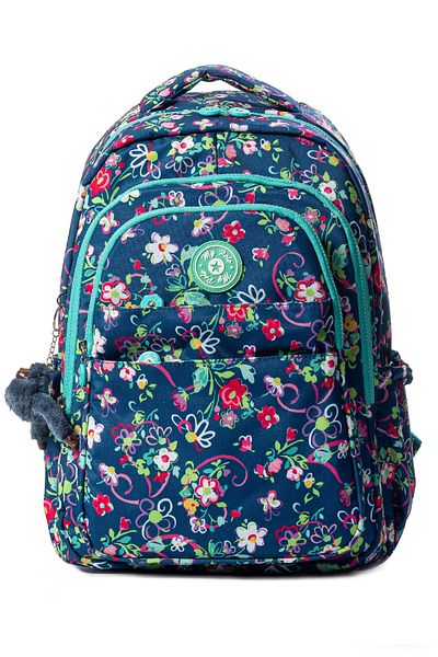 Go Veform Rucsac de zi cu zi și de școală din țesătură șifonată impermeabilă cu mai multe buzunare MYP8610 bleumarin floral