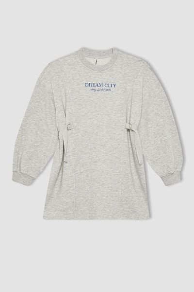 DeFacto Girl's Crew Neck Printed Sweat Dress B2584A823Au