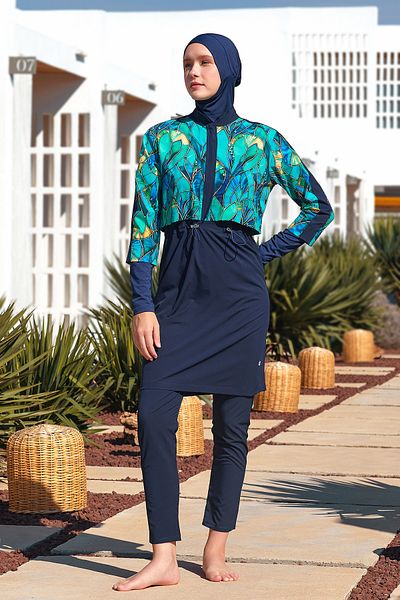 Adasea Αθλητικό Lycra Full Covered Hijab Μαγιό 1216 Dark Navy Blue