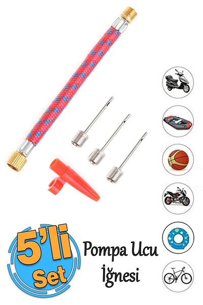 Badem10 (Pack of 5) Bicycle Soccer Ball Inflator Pump Tip Set with Needle Basketball Volleyball Ball Caster Hose