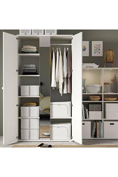 IKEA HEMMAFIXARE Storage case, fabric striped/white/grey