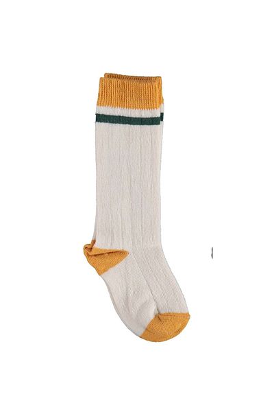 Wear Hype Striped Knee High Socks Ecru Mustard