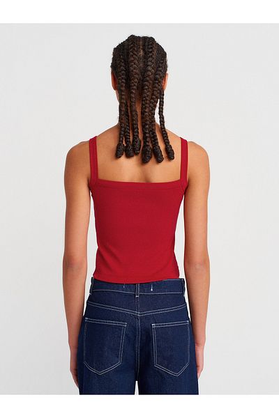 Dilvin 21049 Square Neck Strap Top-K. Red