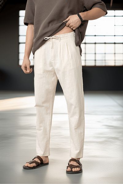 Valiberta Cotton Flared Straight Leg Jogger Men's Trousers - Ecru