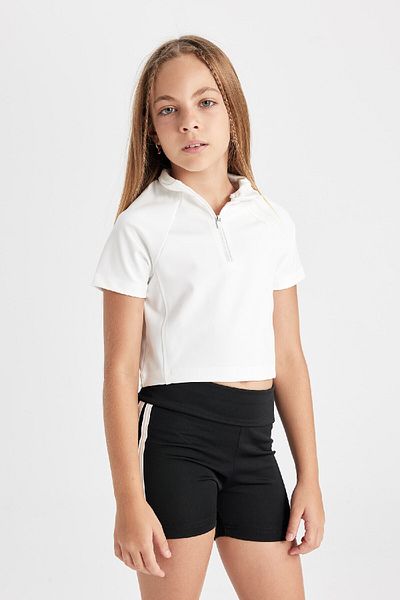 DeFacto Girl's Relax Fit Stand Collar Zippered Short Sleeve T-Shirt D3634A824Sm