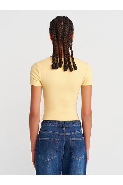 Dilvin 31704 Short Sleeve Top with Snap Buttons-Yellow