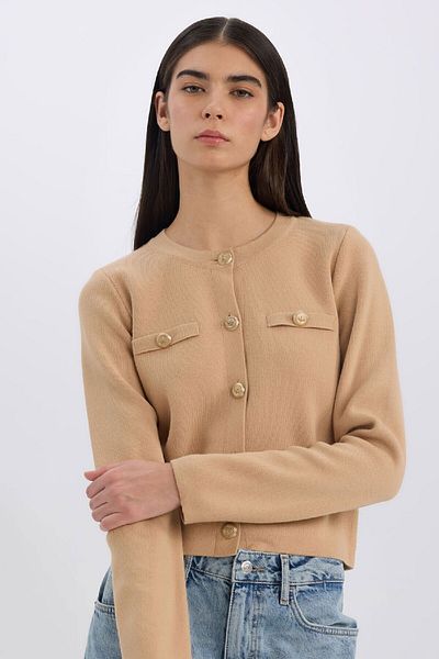 DeFacto Crew Neck Knitwear Cardigan - Regular Fit with Gold Metal Buttons C1500Ax24Wn