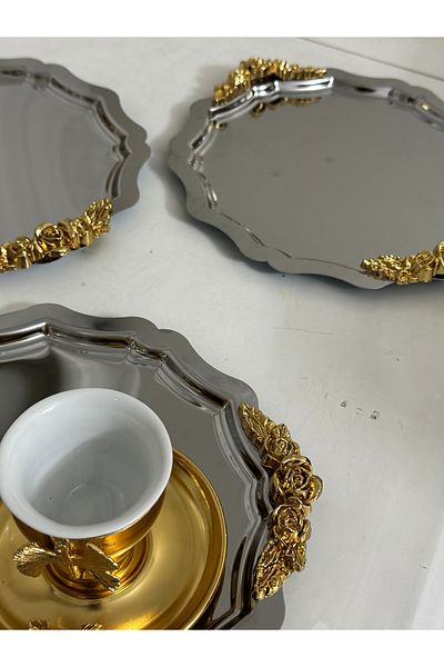 SEVA ÇELİK Steel Round Wavey Presentation Tray with 6 Handles Accessories