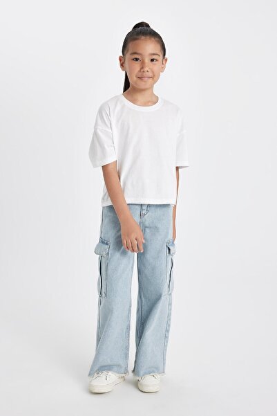 DeFacto Kız Çocuk Wide Leg Kargo Cepli Geniş Paça Jean Pantolon A5734a824au