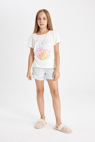 DeFacto Girls' Pajamas Set Crew Neck Printed Short Sleeve Top Shorts D2073A824Sm