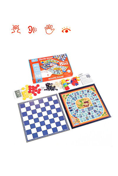 Generic 8-in-1 Family Board Game Set - Classic Strategy Games Bundle with Snake, Checkers, Chess