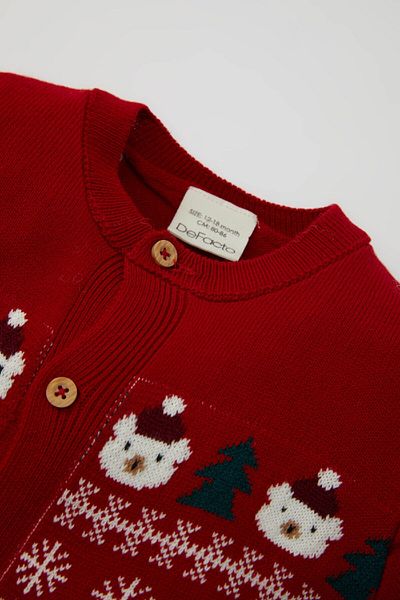 DeFacto New Year's Themed Baby Boy Knitwear Jumpsuit - Long Sleeve and Snap C9599A524Au