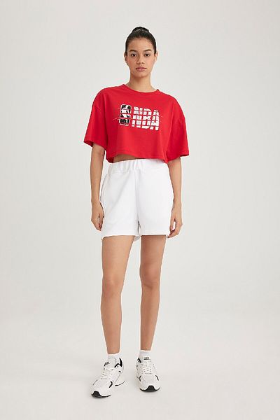 DeFacto Nba Wordmark Oversize Crop T-Shirt - Crew Neck, Short Sleeve B9975Ax24Sm