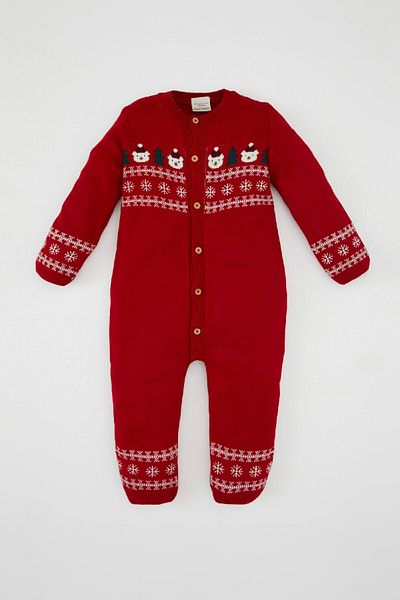 DeFacto New Year's Themed Baby Boy Knitwear Jumpsuit - Long Sleeve and Snap C9599A524Au
