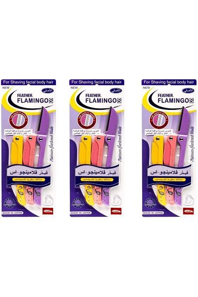 Feather Feather Flamingo S Women's Facial Hair Razors - 3 Packs, 3 Razors Each