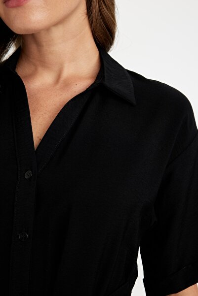 DeFacto Kuşaklı Düğmeli Kısa Kollu Midi Elbise D4055axns