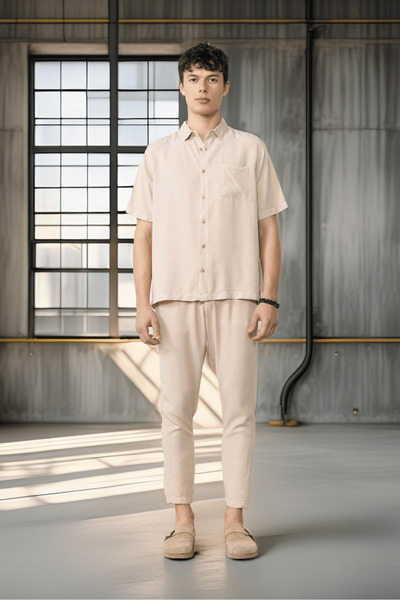 Valiberta Ανδρικό παντελόνι από φυσικό βαμβάκι με κορδόνια & φερμουάρ - Μπεζ