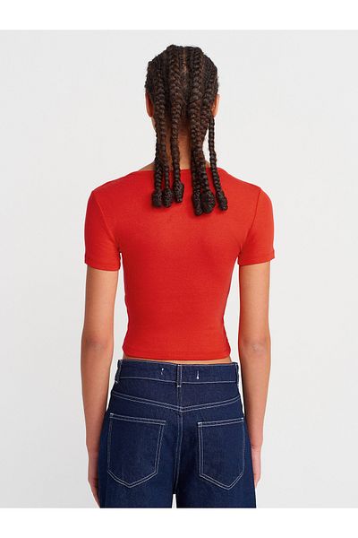 Dilvin 31704 Snap Button Short Sleeve Top-Red