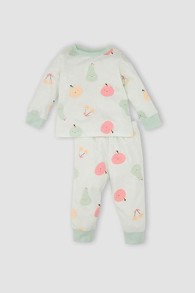 DeFacto Baby Girl 4 Pcs Pajamas Set - Fruit Pattern Lunan Sleeve Top and Bottom