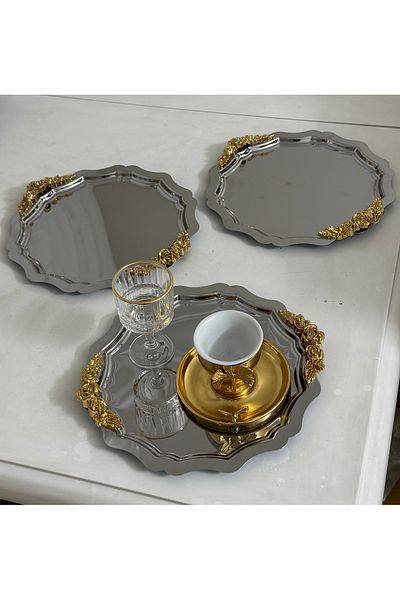 SEVA ÇELİK Steel Round Wave Presentation Tray with 3 Handles Accessories