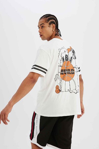 DeFacto NBA Wordmark - Boxy Fit Tričko Crew Krk s krátkým rukávem C4467AX24HS