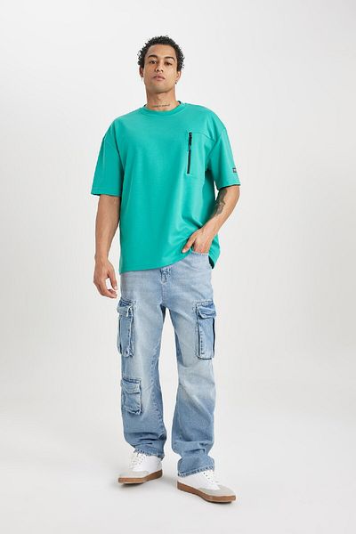 DeFacto Fit Oversize Fit Crew T-shirt με κοντό μανίκι με στάμπα B4512ax24sp