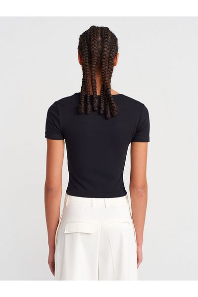 Dilvin 31704 Snap Button Short Sleeve Top-Black