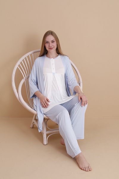 LORIAN'S Set de pijamale de maternitate și de maternitate cu mâneci scurte cu design special albastru Set de 3