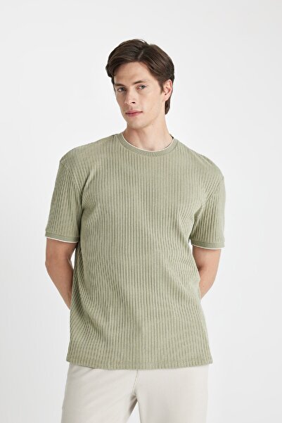 DeFacto Ribbed Short Sleeve Crew Neck T-Shirt - D3972ax24sm