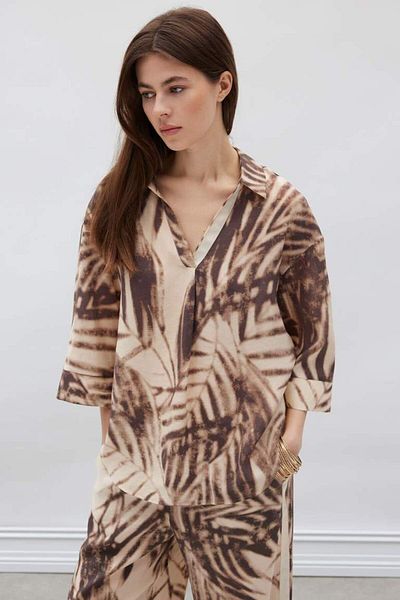 DeFacto Μακρυμάνικη μπλούζα με μοτίβο με γιακά Oversize Oversize E8260ax25sp