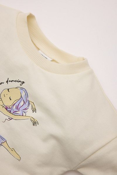 DeFacto Baby Girl Crew Neck Ballerina Printed Sweatshirt D1652A524Au