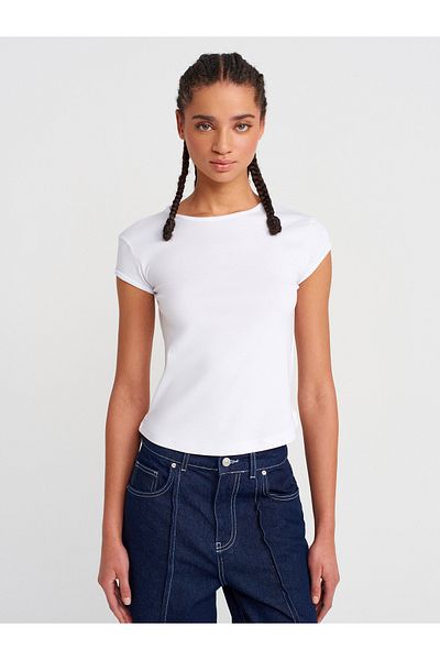 Dilvin 31779 Crew Neck Basic T-Shirt-White