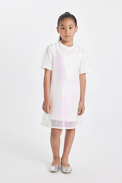 DeFacto 2-teiliges Set für Mädchen, kurzärmeliges T-Shirt-Hosenträgerkleid D3963a824hs