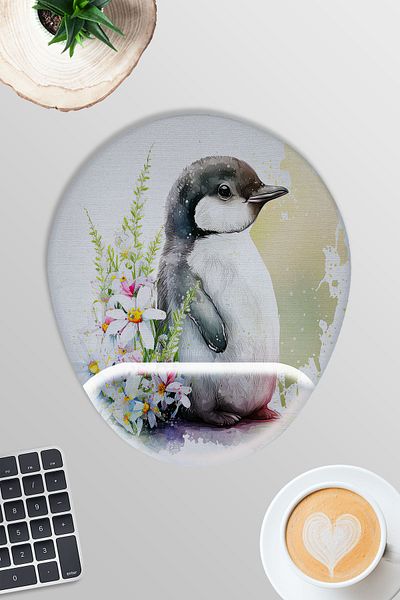 qoeuyl boutique Χαριτωμένο Penguin Printed No:1 Gamer Gaming Οβάλ ποντίκι με υποστήριξη καρπού