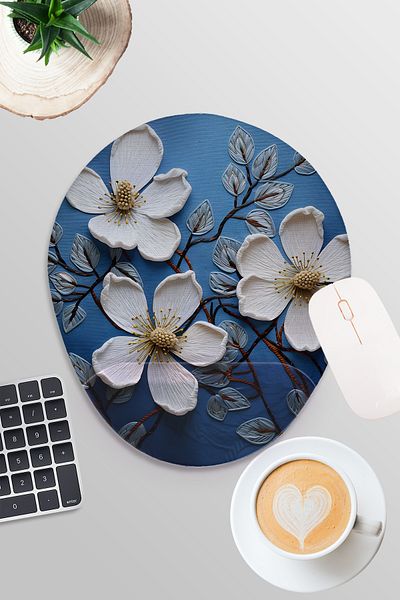 qoeuyl boutique Natural Flowers Themed Printed Gift Gamer Gaming Oval Wrist Support Mousepad