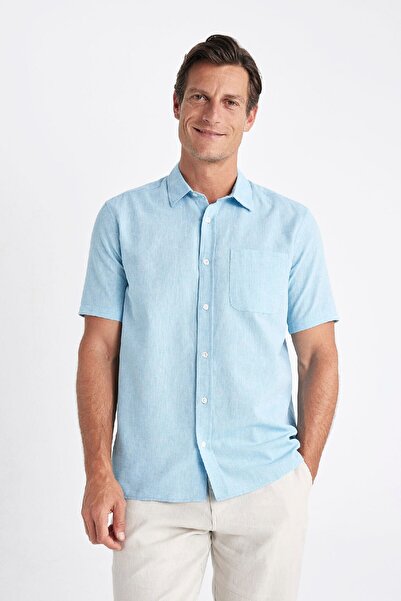 DeFacto Regular Fit Yazlık Keten Karışımlı Polo Yaka Kısa Kollu Gömlek D4497ax24sm