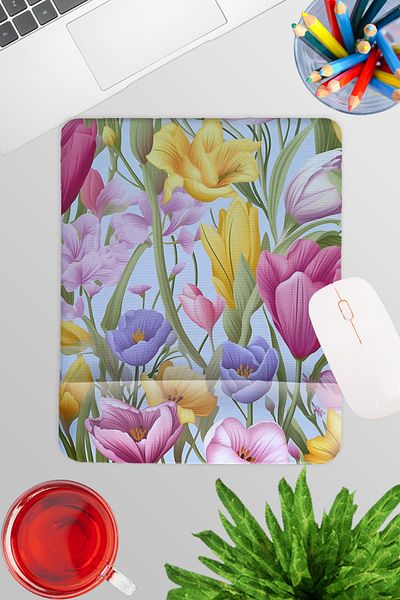 qoeuyl boutique Vintage Garden Flowers Gamer Gaming Mousepad dreptunghiular cu suport pentru încheietura mâinii