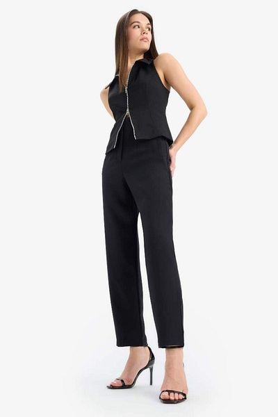 DeFacto New Season Afra X Defacto Polo Collar Zippered Sleeveless Cardigan