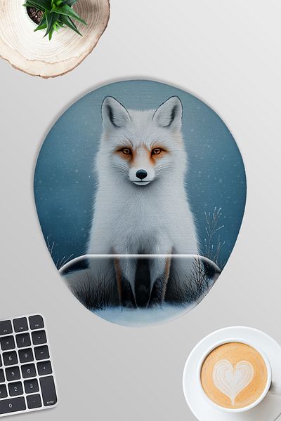 qoeuyl boutique Fox Winter Themed Printed Gamer Gaming Oval Wrist Support Mousepad