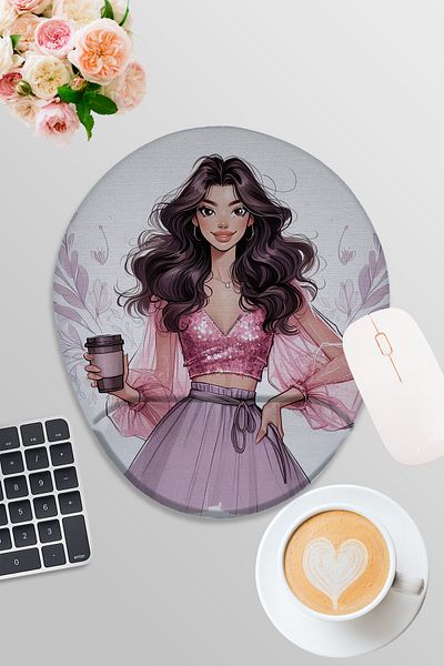 qoeuyl boutique Θέμα Four Seasons No:4 Coffee Printed Gamer Gaming Οβάλ ποντίκι με υποστήριξη καρπού