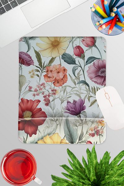 qoeuyl boutique Autumn Botanical Flowers No:6 Gamer Gaming Rectangle Wrist Support Mousepad
