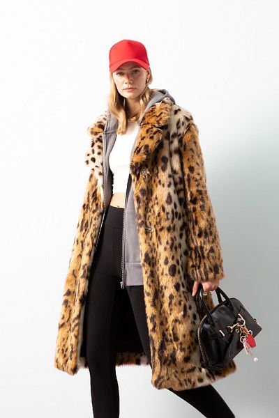 DeFacto Bunda Relax Fit s leopardím golierom Dlhý kabát z umelej kožušiny s vreckami D4005Ax24Wn